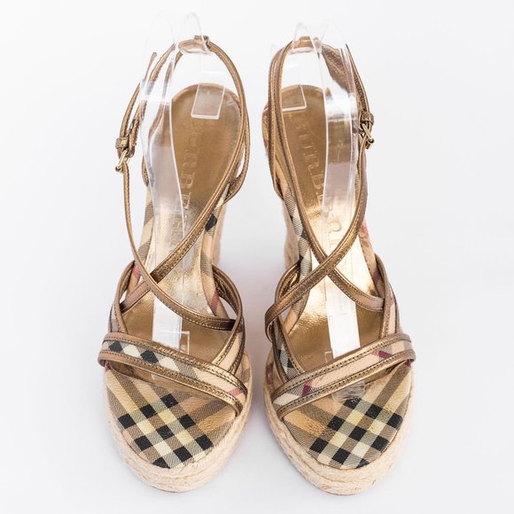 Burberry Metallic Gold Wedge Sandals - Picture 3 of 10